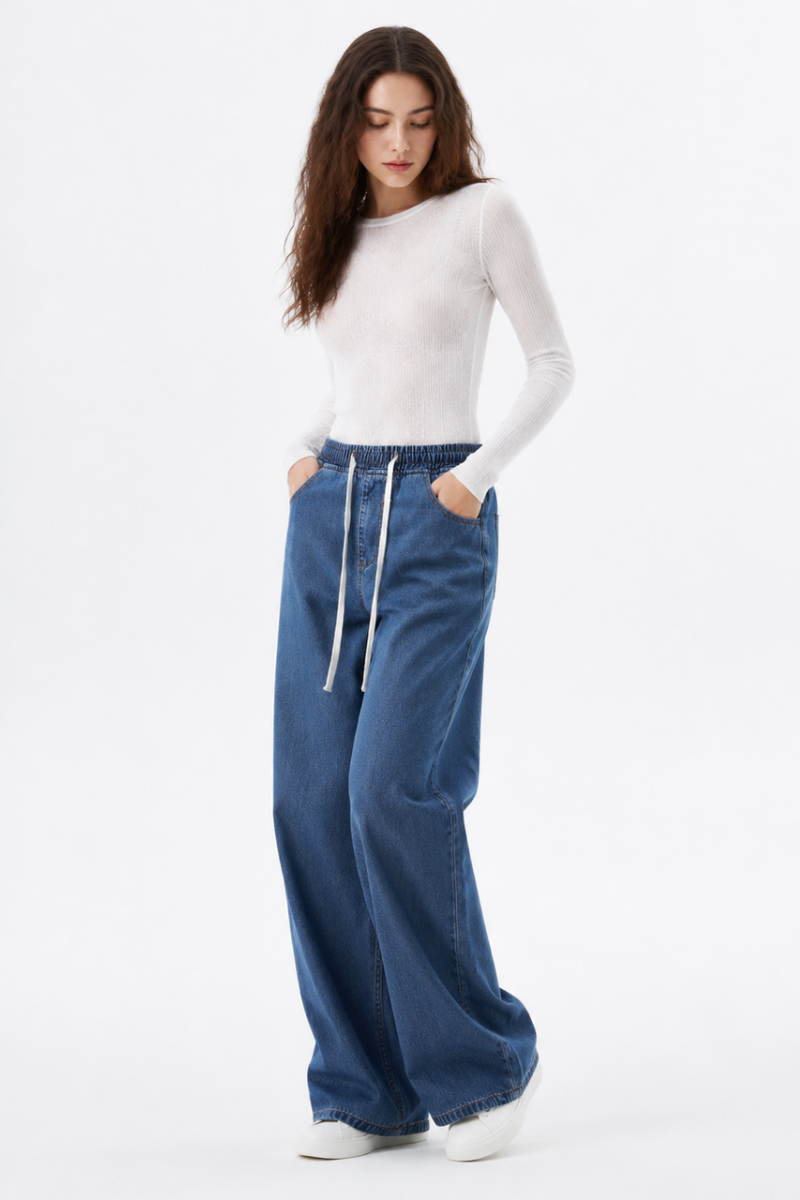 Women's Drawstring Waist Wide Leg Jeans