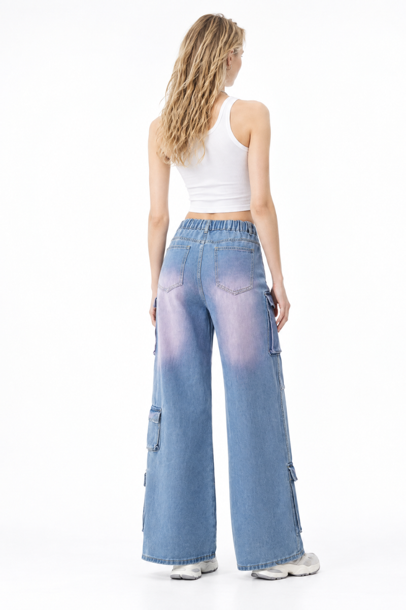 Women's Multi-Pocket High Waist Cargo Wide Leg Jeans