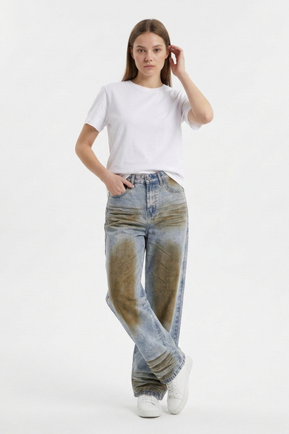 Women's High Waist Distressed Wide Leg Jeans