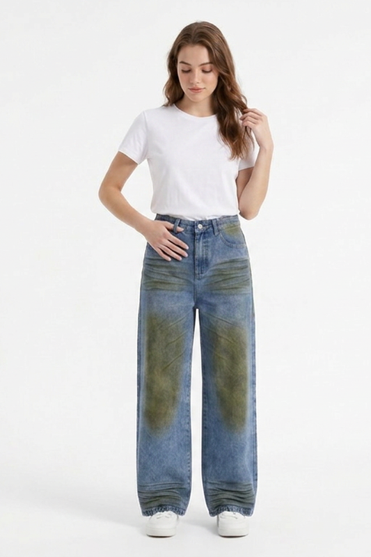 Women's High Waist Distressed Wide Leg Jeans