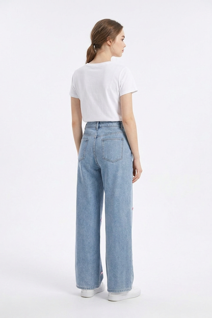 Women's High Waist Sweet Bow Pattern Wide Leg Jeans