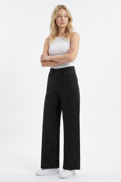 Women's High Waist Allover Rhinestone Loose Wide Leg Jeans