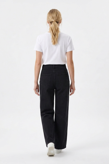 Women's High Waist Pearl Trim Wide Leg Jeans