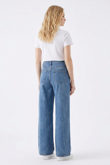 Women's High Waist Rhinestone Flower Wide Leg Jeans