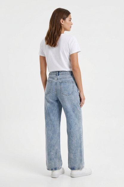 Women's High Waist Rhinestone Flower Wide Leg Jeans