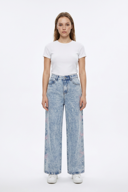 Women's High Waist Vintage Side Bow Wide Leg Jeans