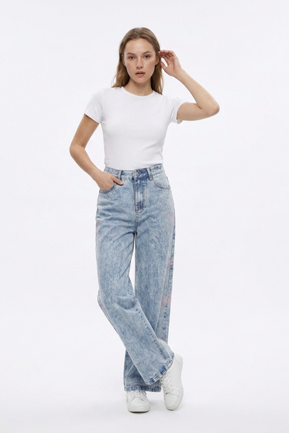 Women's High Waist Vintage Side Bow Wide Leg Jeans