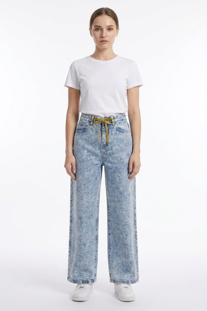 Women's Drawstring High Waist Relaxed Straight Leg Jeans