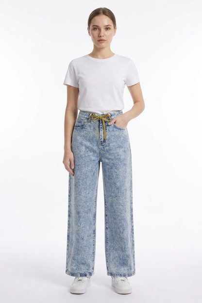 Women's Drawstring High Waist Relaxed Straight Leg Jeans