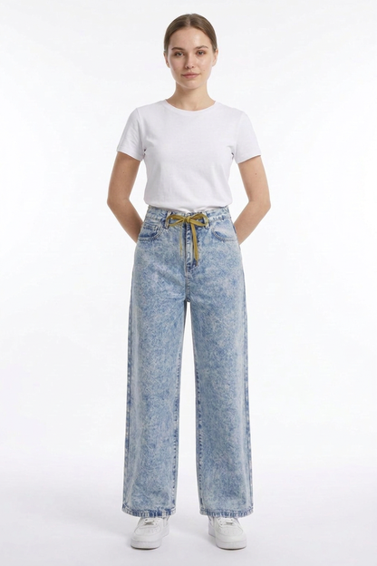 Women's Drawstring High Waist Relaxed Straight Leg Jeans