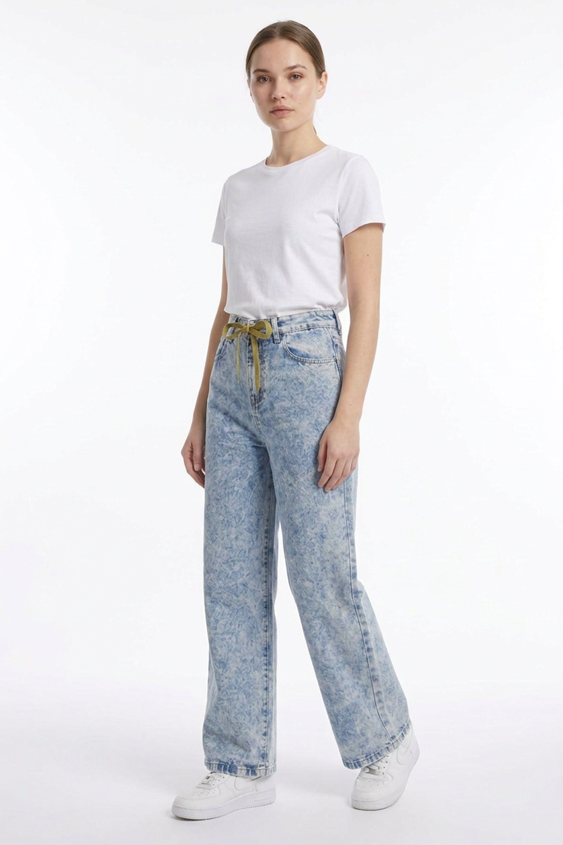 Women's Drawstring High Waist Relaxed Straight Leg Jeans