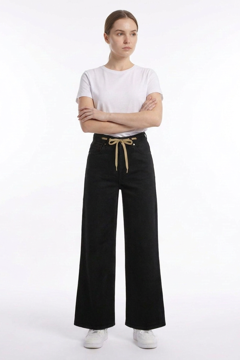 Women's Drawstring High Waist Relaxed Straight Leg Jeans