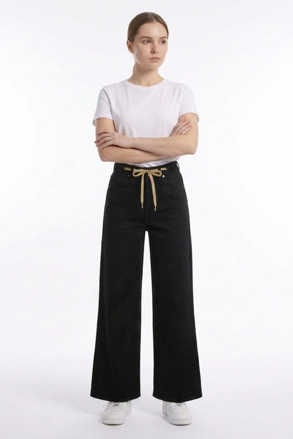 Women's Drawstring High Waist Relaxed Straight Leg Jeans