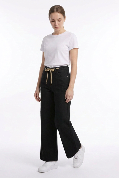 Women's Drawstring High Waist Relaxed Straight Leg Jeans
