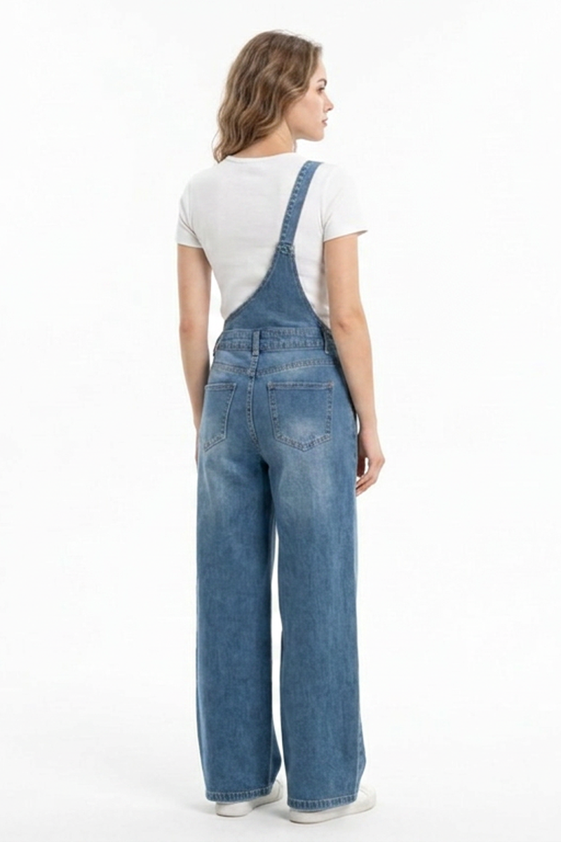 Women's Relaxed Fit One-Strap Wide Leg Denim Overalls