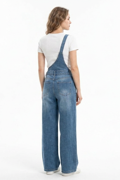 Women's Relaxed Fit One-Strap Wide Leg Denim Overalls