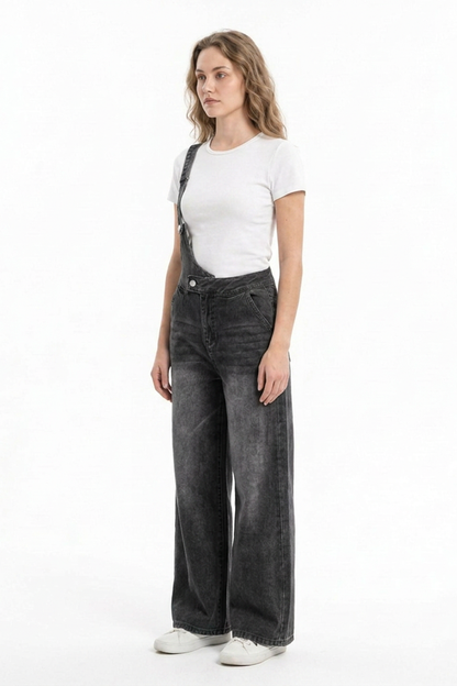 Women's Relaxed Fit One-Strap Wide Leg Denim Overalls