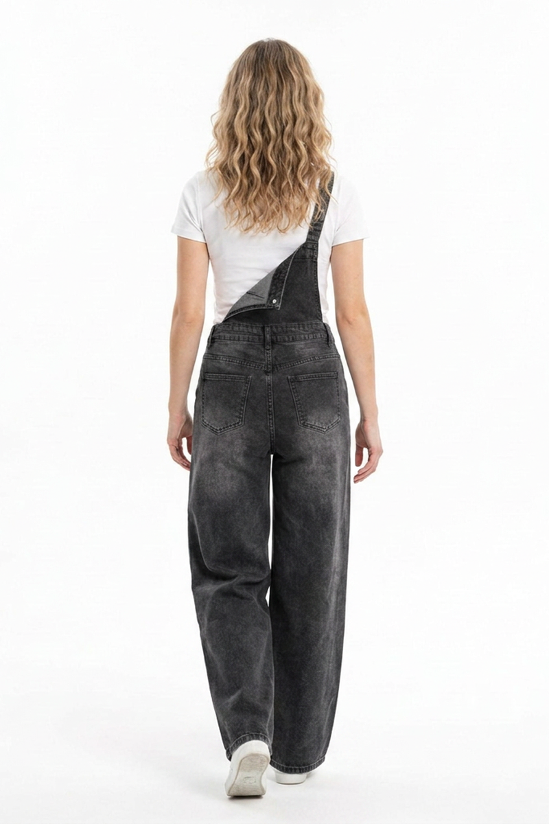 Women's Relaxed Fit One-Strap Wide Leg Denim Overalls