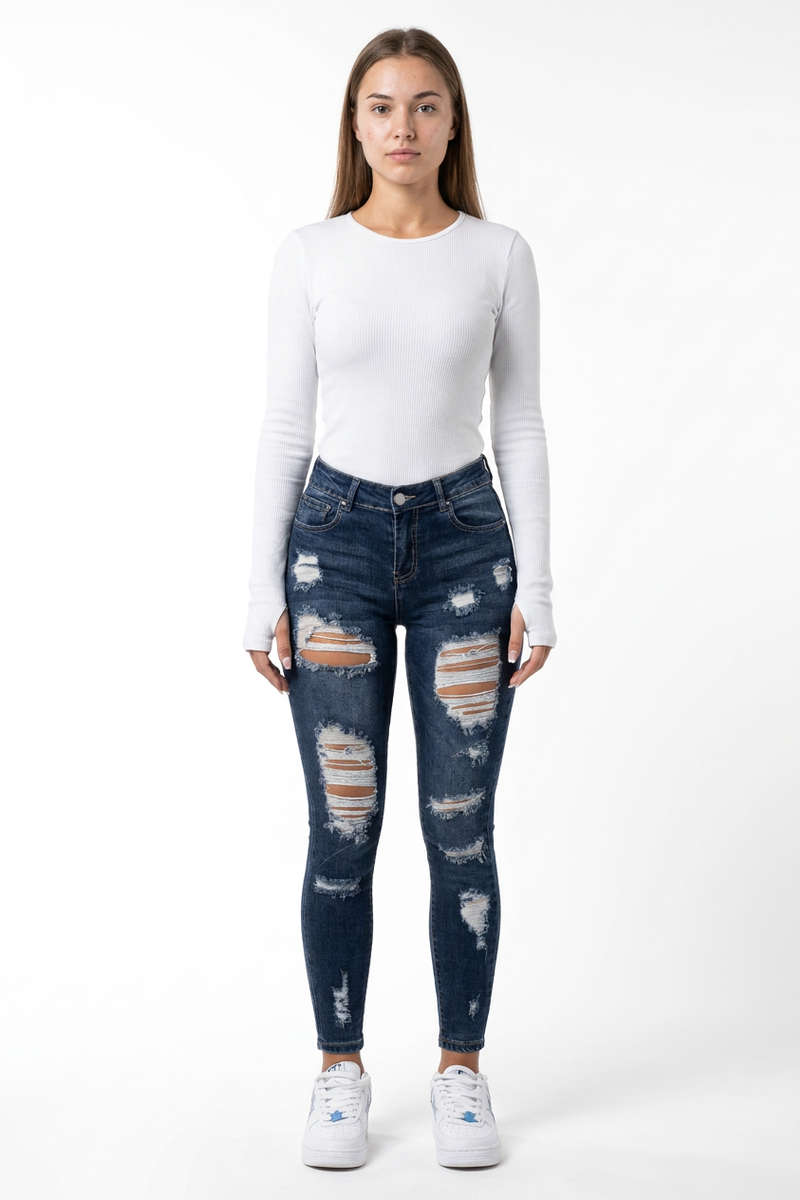 Women's High Waist Skinny Ripped Jeans
