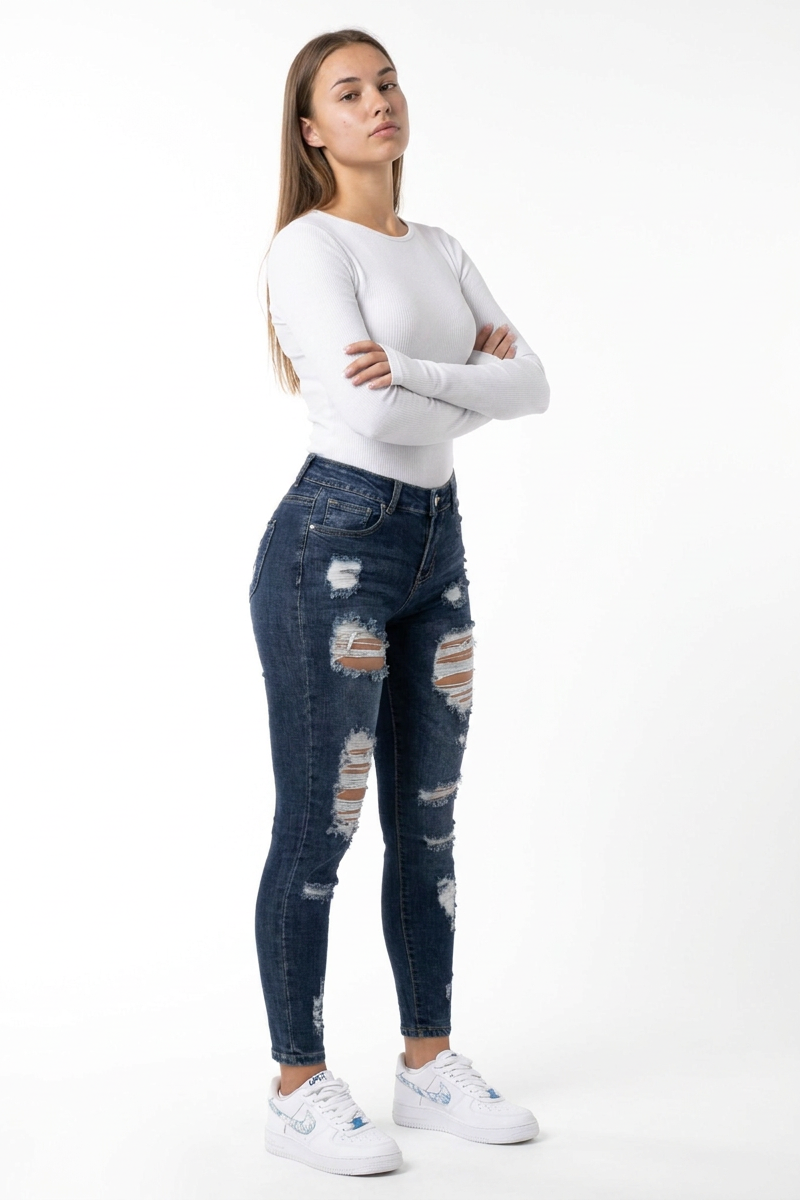 Women's High Waist Skinny Ripped Jeans