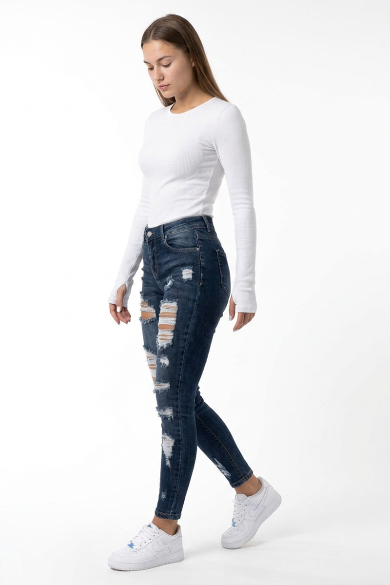 Women's High Waist Skinny Ripped Jeans