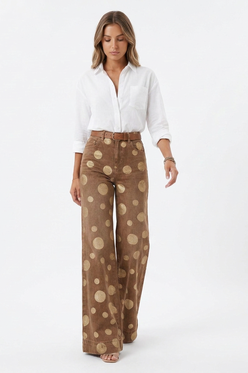 Women's Retro Polka Dot High Waist Wide Leg Jeans