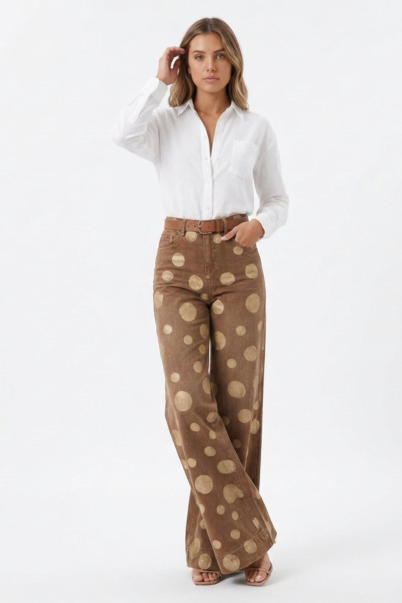Women's Retro Polka Dot High Waist Wide Leg Jeans