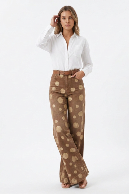 Women's Retro Polka Dot High Waist Wide Leg Jeans