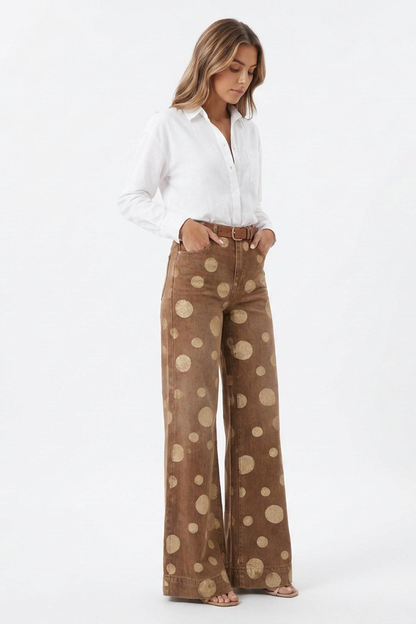Women's Retro Polka Dot High Waist Wide Leg Jeans