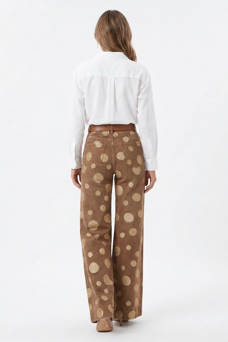 Women's Retro Polka Dot High Waist Wide Leg Jeans