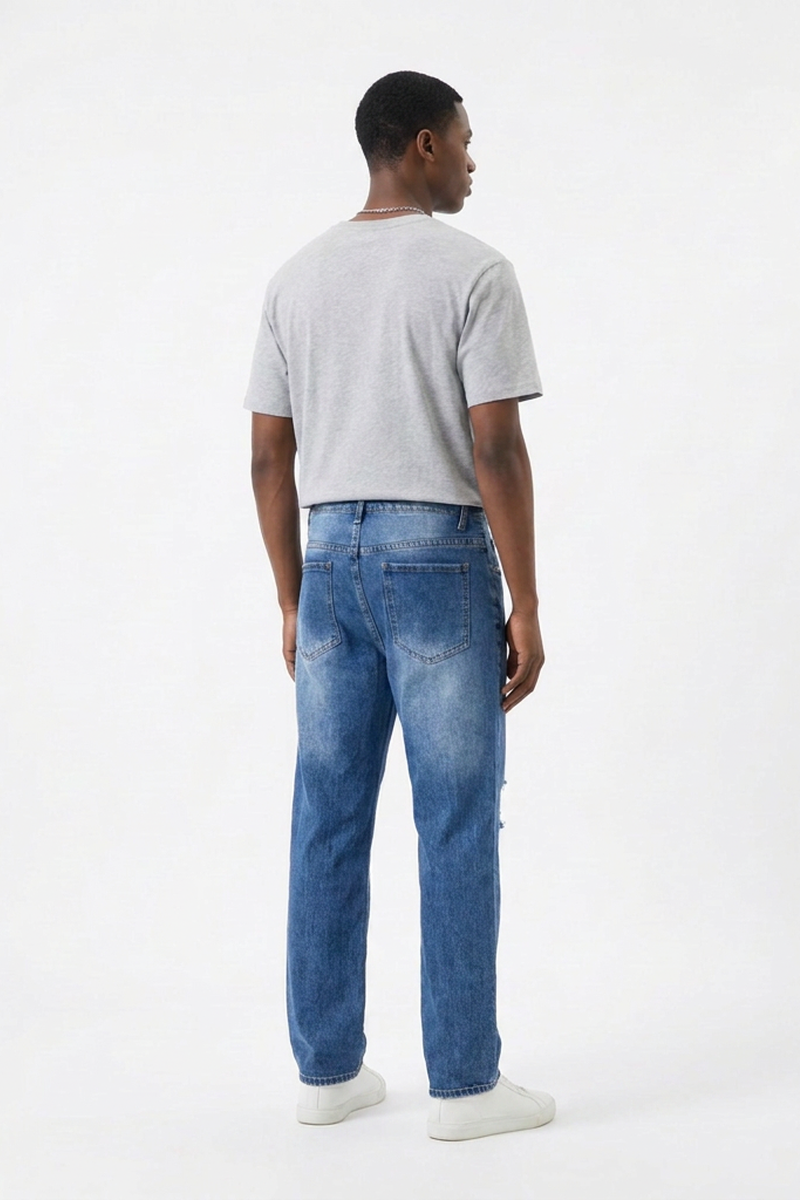 Men's Knee Ripped Distressed Straight Leg Jeans