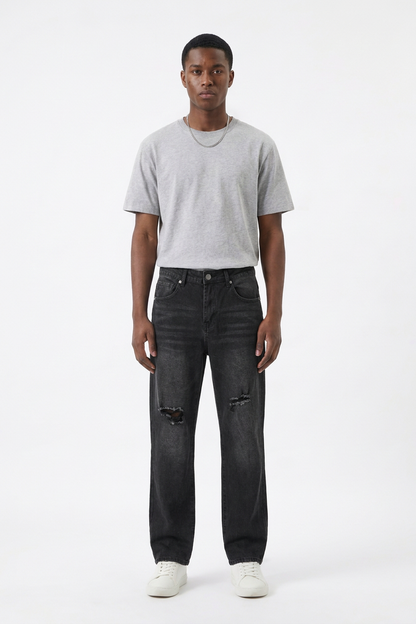 Men's Knee Ripped Distressed Straight Leg Jeans