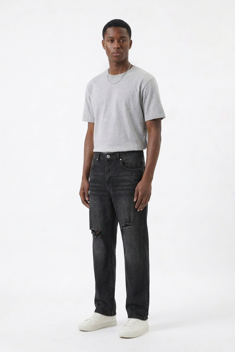 Men's Knee Ripped Distressed Straight Leg Jeans