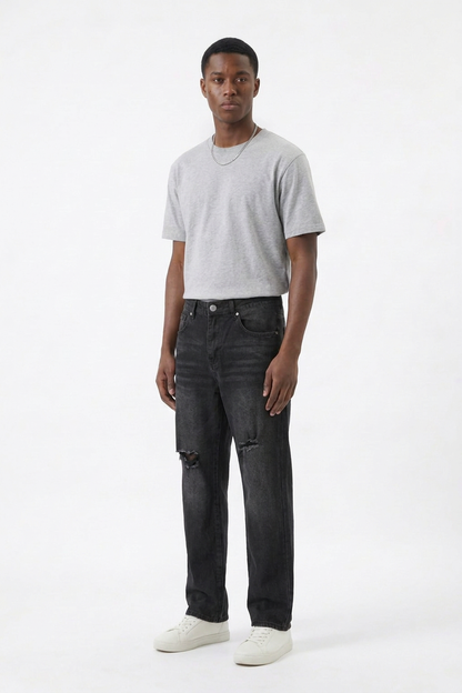 Men's Knee Ripped Distressed Straight Leg Jeans