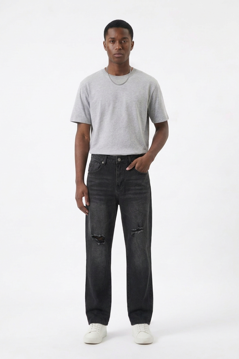 Men's Knee Ripped Distressed Straight Leg Jeans