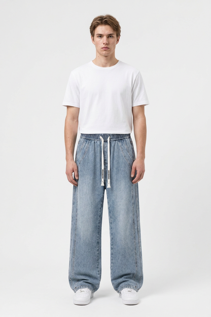 Men's Casual Loose Wide Leg Drawstring Jeans