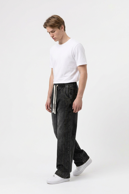 Men's Casual Loose Wide Leg Drawstring Jeans