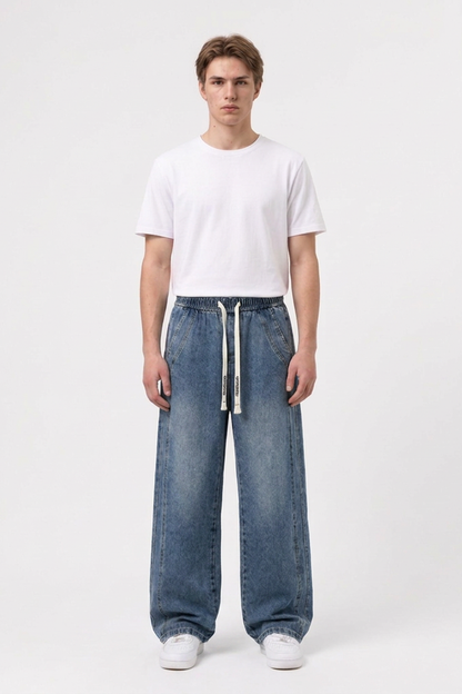 Men's Casual Loose Wide Leg Drawstring Jeans
