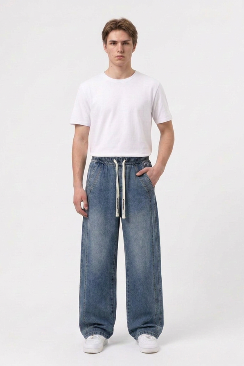 Men's Casual Loose Wide Leg Drawstring Jeans