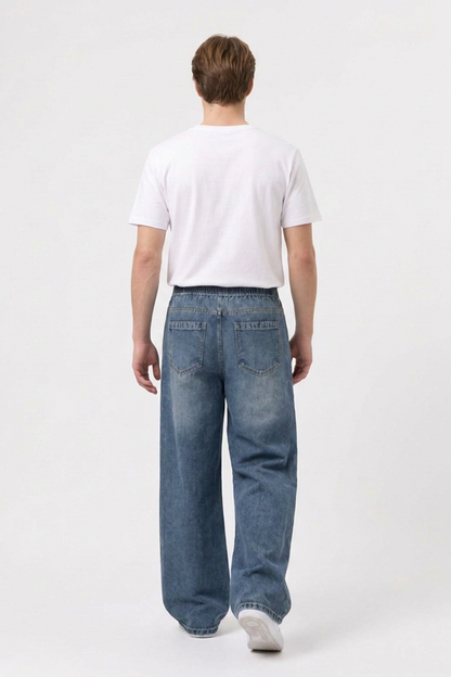 Men's Casual Loose Wide Leg Drawstring Jeans