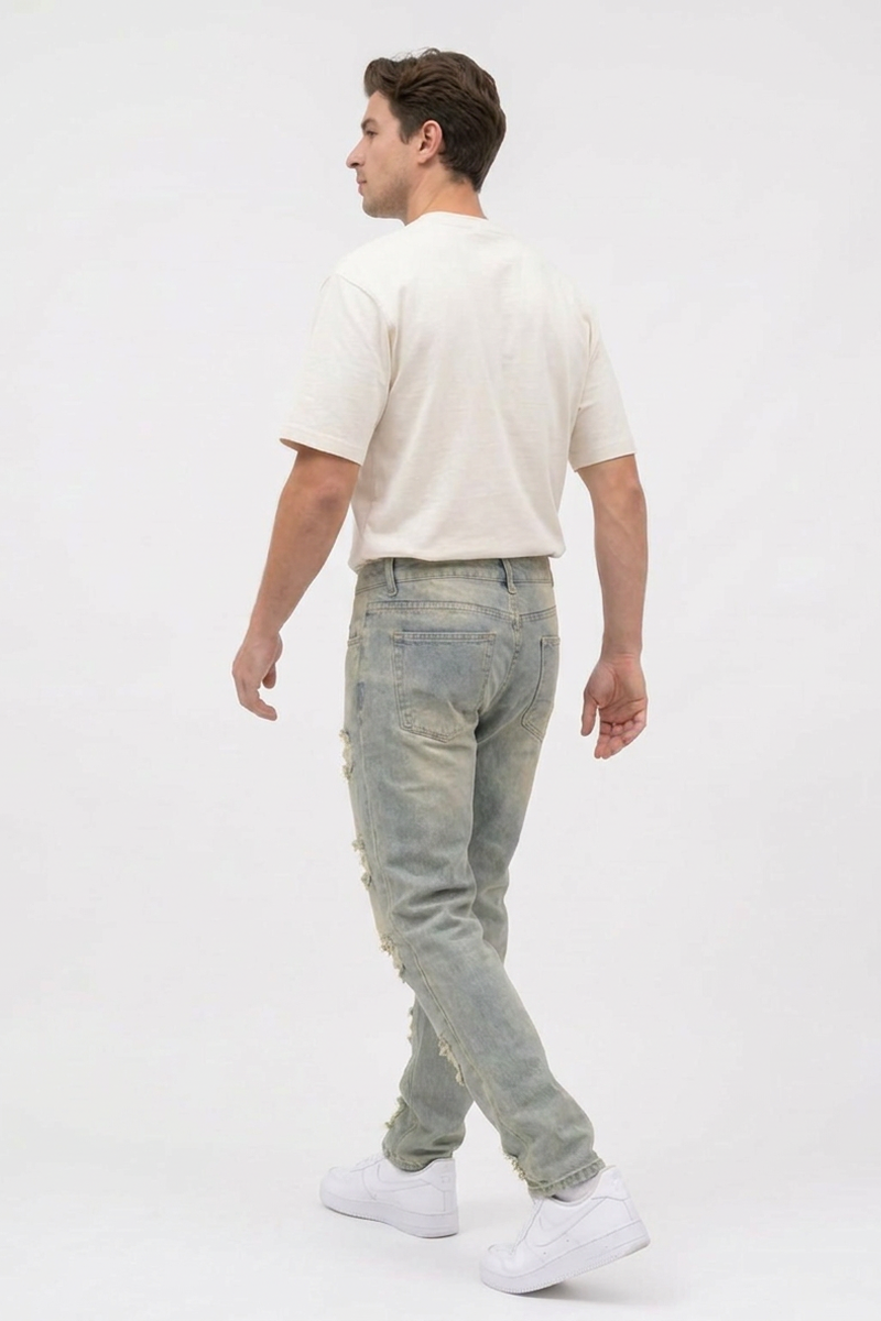 Men's Multi-Panel Frayed Slim Straight Leg Jeans