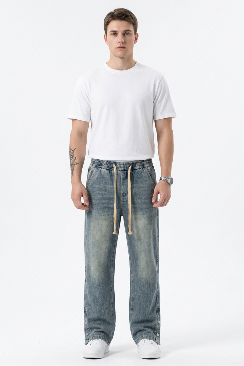 Men's Relaxed Fit Wide Leg Drawstring Jeans