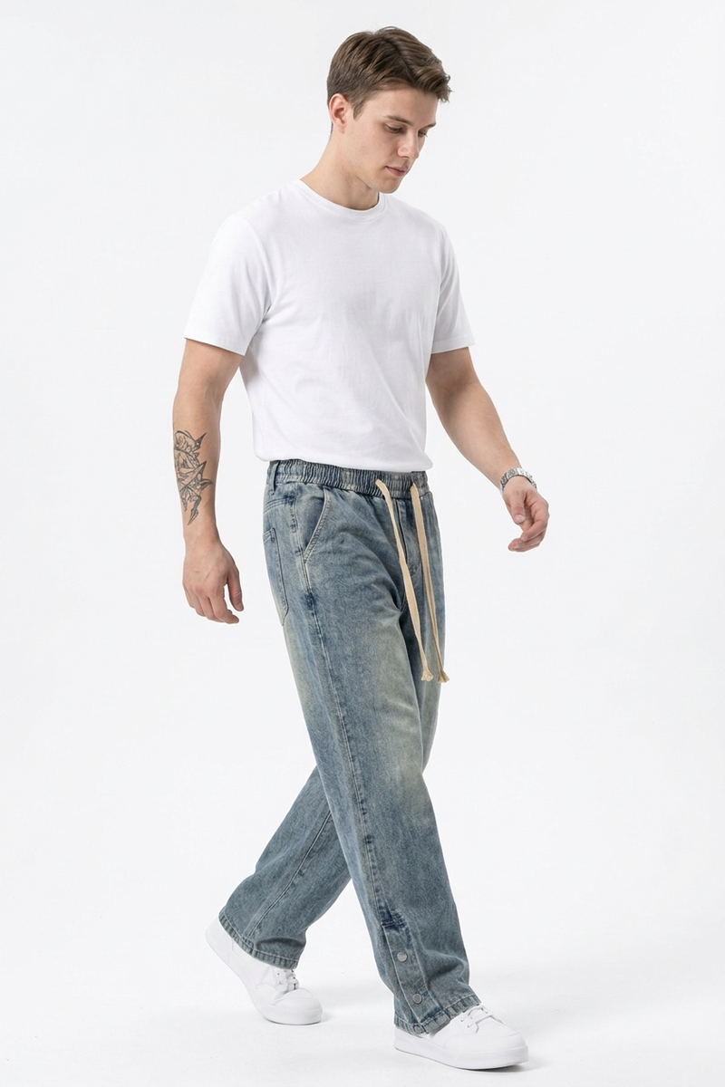 Men's Relaxed Fit Wide Leg Drawstring Jeans
