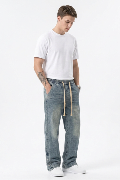 Men's Relaxed Fit Wide Leg Drawstring Jeans