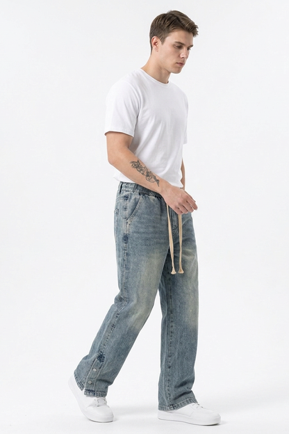 Men's Relaxed Fit Wide Leg Drawstring Jeans
