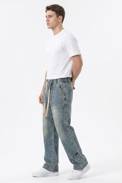 Men's Relaxed Fit Wide Leg Drawstring Jeans
