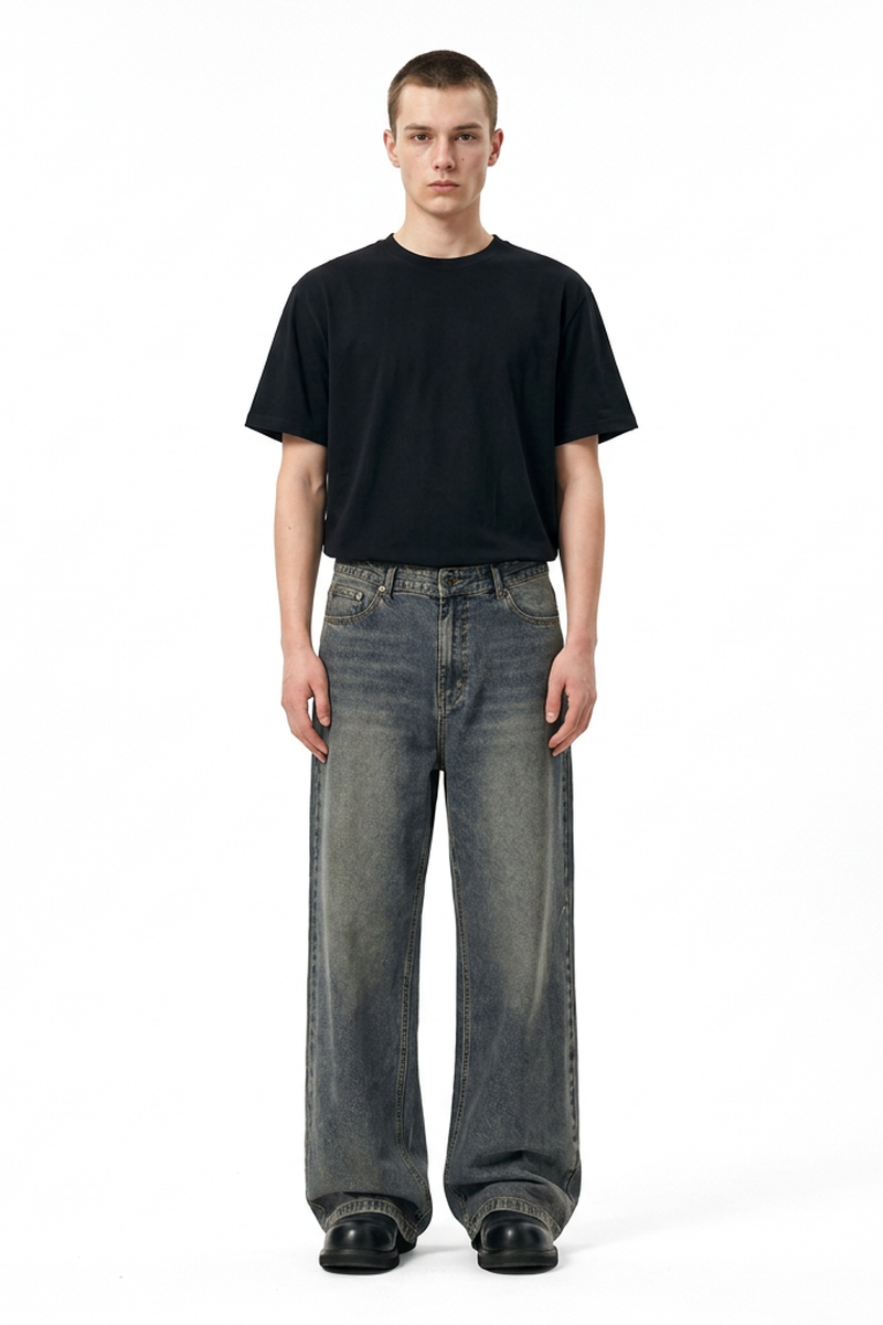Men's Vintage Wash Baggy Wide Leg Jeans