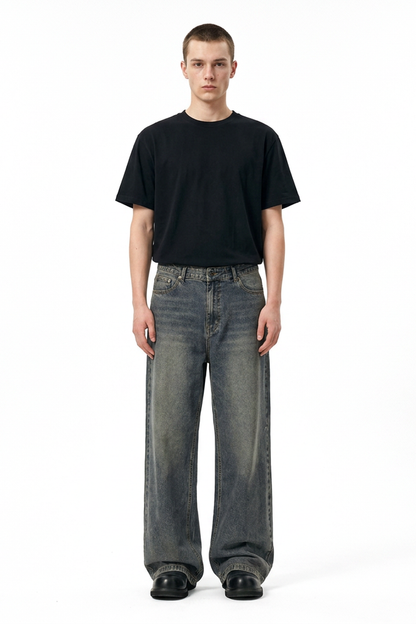 Men's Vintage Wash Baggy Wide Leg Jeans