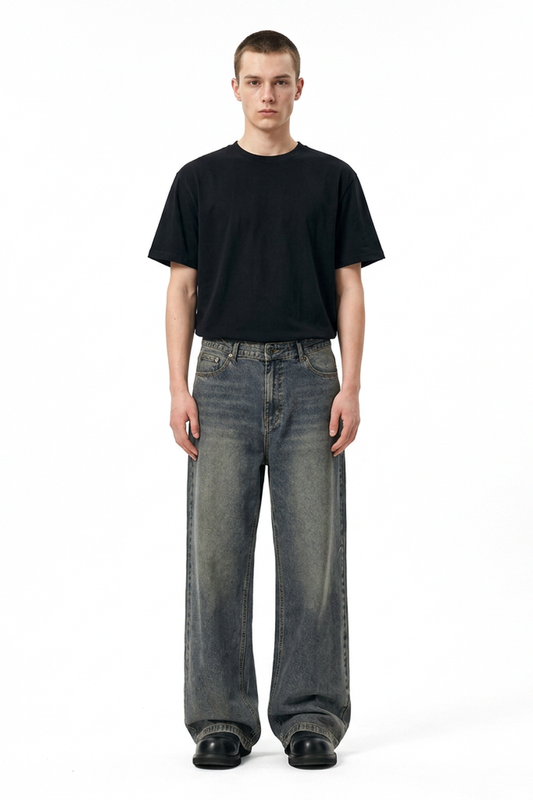 Men's Vintage Wash Baggy Wide Leg Jeans