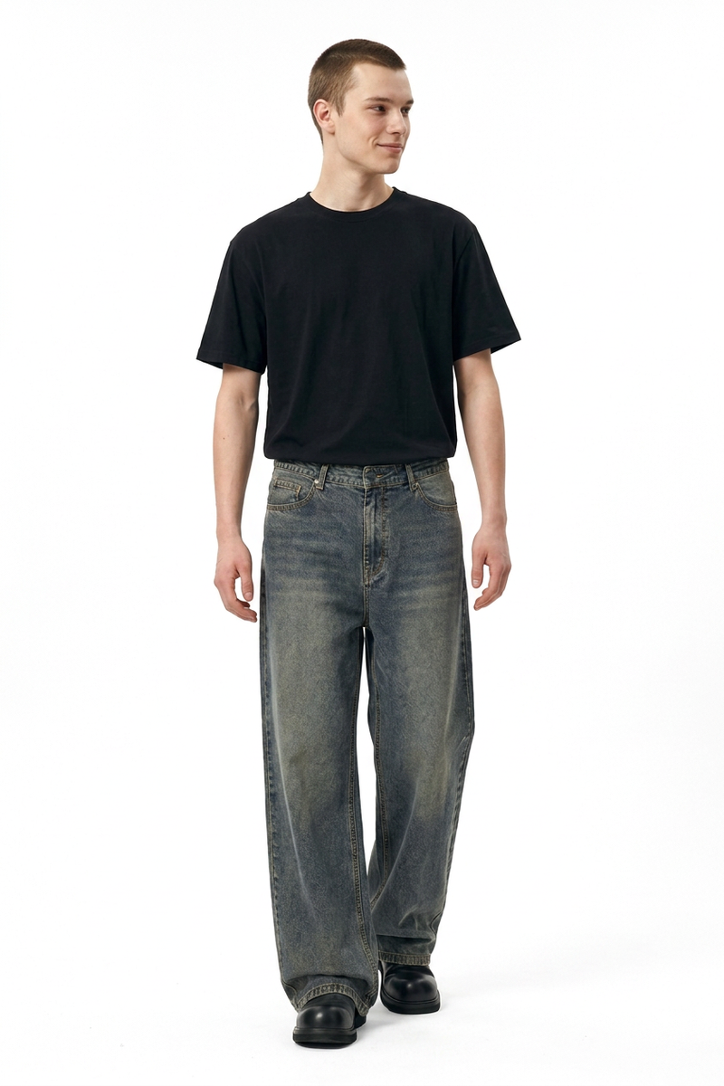 Men's Vintage Wash Baggy Wide Leg Jeans